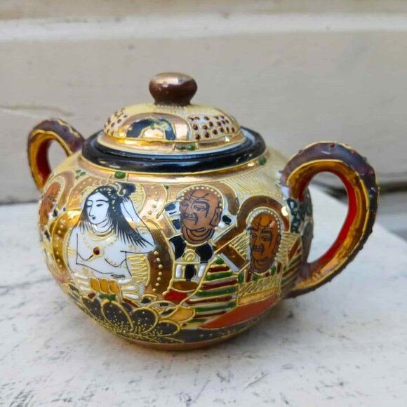 Stunning Vintage Japanese Gold Gilded Hand Painted Satsuma Moriage Tea & Sugar s - Picture 5 of 13